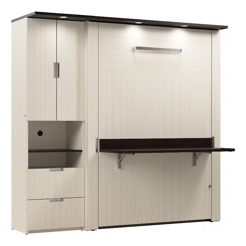 Bestar Lumina 2 Piece Full Storage Wall Bed Set in White Chocolate