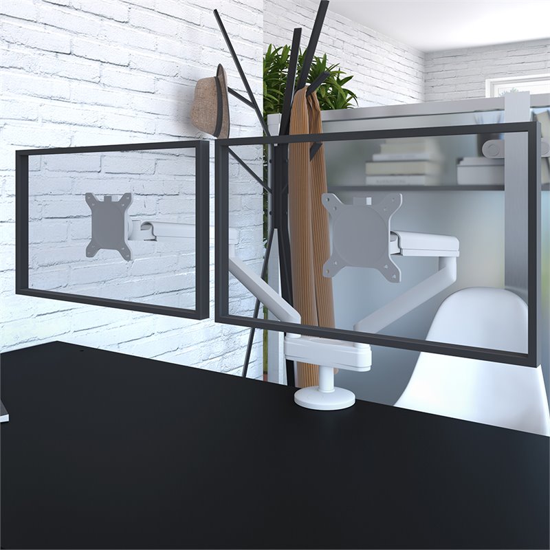 Bestar Aluminum and Stainless Steel Dual Monitor Arm in White