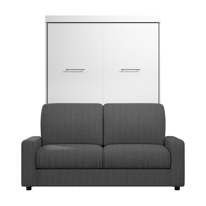 Bestar Nebula 2-Piece Modern Wood Full Wall Bed Set in White and Gray