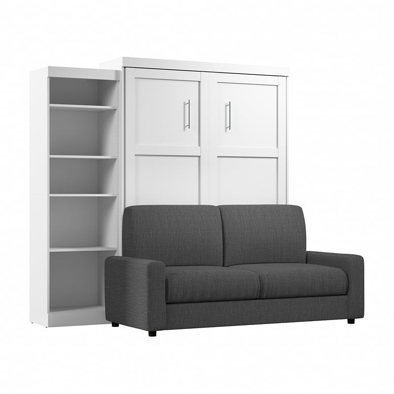Bestar Pur 3 Piece Queen Wall Bed Set in White and Gray