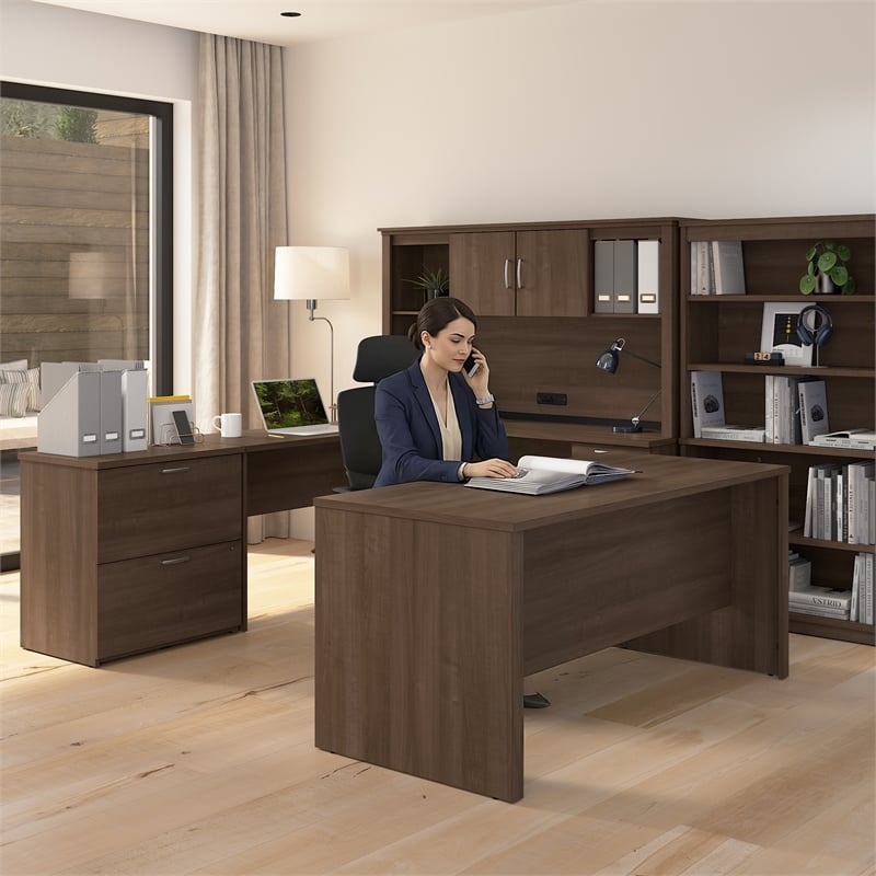 Logan U or L Shaped Desk with Hutch in Antigua - Engineered Wood