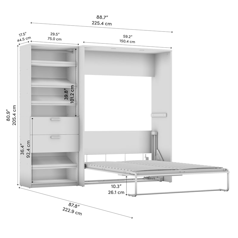 Cielo Full Murphy Bed with Closet Organizer in Brown/White - Engineered Wood