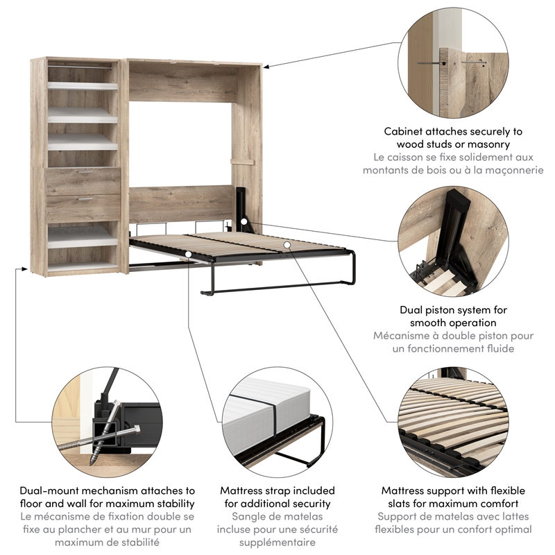 Cielo Full Murphy Bed with Closet Organizer in Brown/White - Engineered Wood