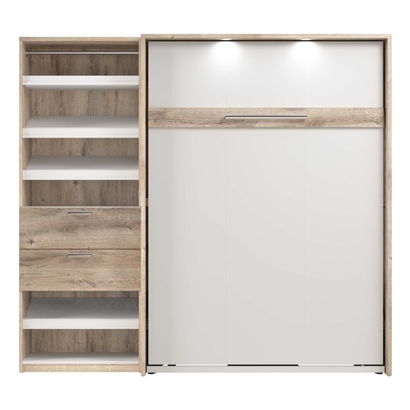 Cielo Full Murphy Bed with Closet Organizer in Brown/White - Engineered Wood