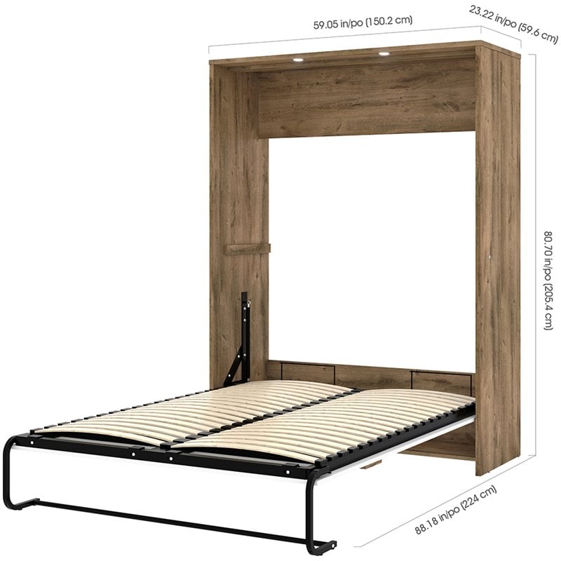 Bestar Cielo Classic 3-Piece Engineered Wood Full Wall Bed in Rustic Brown/White