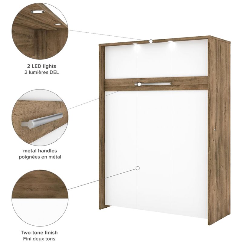 Bestar Cielo Classic 3-Piece Engineered Wood Full Wall Bed in Rustic Brown/White