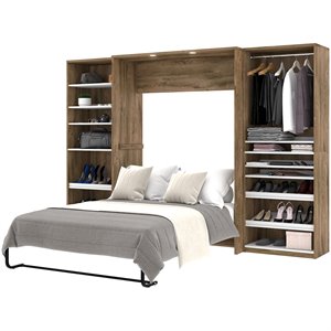 Bestar Cielo Classic 3-Piece Engineered Wood Full Wall Bed in Rustic Brown/White