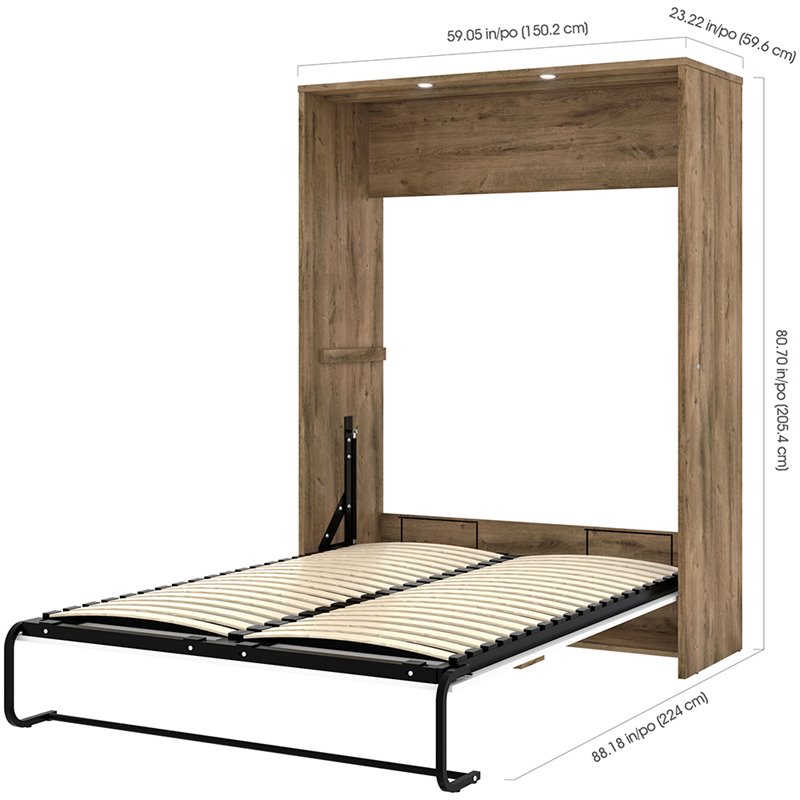 Bestar Cielo Premium 3 Piece Full Wall Bed in Rustic Brown and White