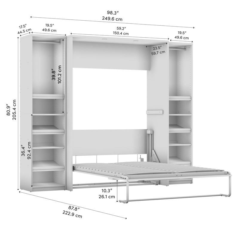 Bestar Cielo Engineered Wood Full Murphy Bed with Narrow Storage in Brown/White