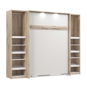 Bestar Cielo Engineered Wood Full Murphy Bed with Narrow Storage in Brown/White