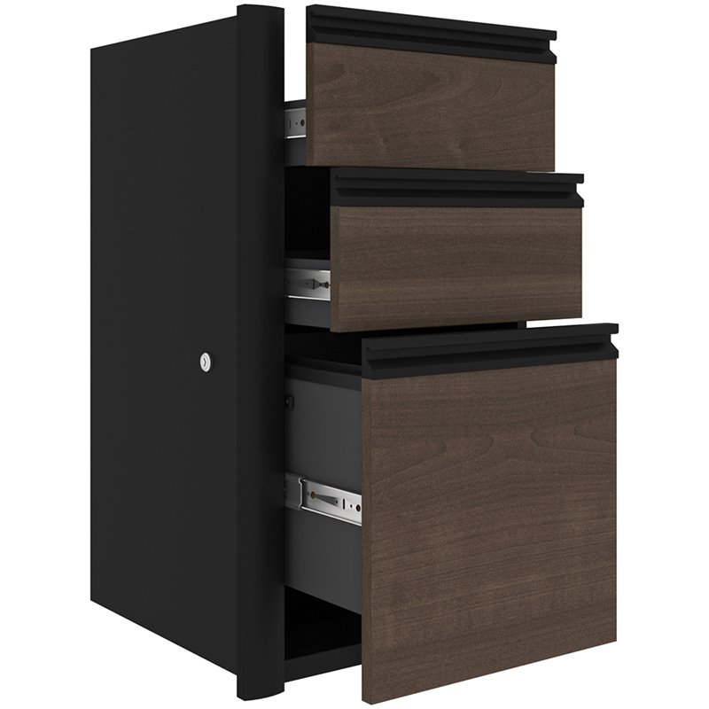 Bestar Connexion 3 Drawer Add On File Cabinet in Antigua and Black