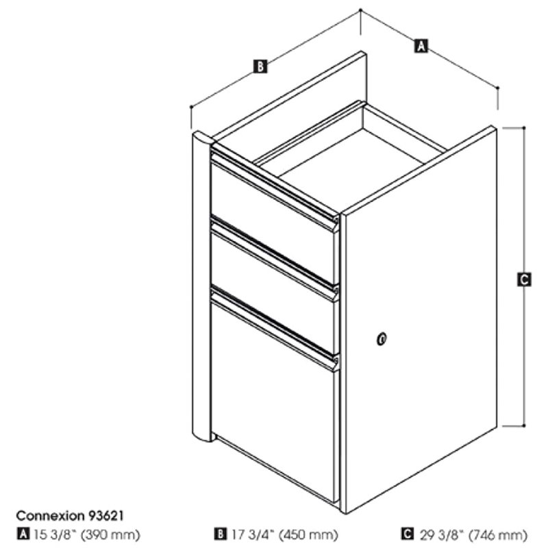Bestar Connexion 3 Drawer Add On File Cabinet in Antigua and Black