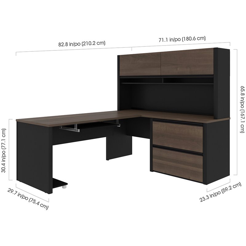 Bestar Connexion 5 Piece L Shaped Computer Desk with Hutch in Antigua and Black