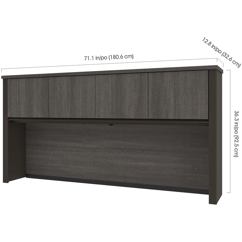 Bestar Prestige Plus Credenza Hutch in Bark Gray and Slate