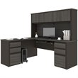 Bestar Prestige Plus 6 Piece L Shaped Computer Desk with Hutch in Bark Gray