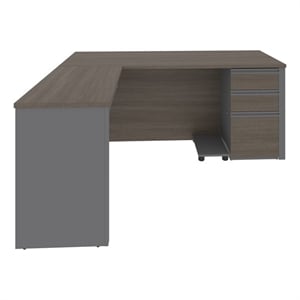 Bestar Prestige Plus 4 Piece L Shaped Computer Desk in Bark Gray and Slate