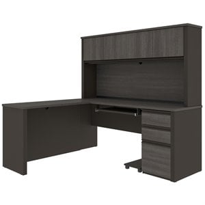 Bestar Prestige Plus 5 Piece L Shaped Computer Desk with Hutch in Bark Gray