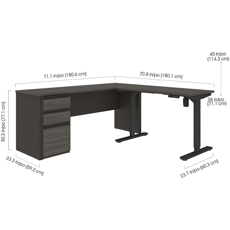 Bestar Prestige Plus 3 Piece Standing Desk Set in Bark Gray and Slate