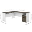 Bestar Norma L Shaped Computer Desk in Walnut Gray and White