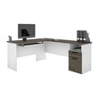 Bestar Norma L Shaped Computer Desk in Walnut Gray and White