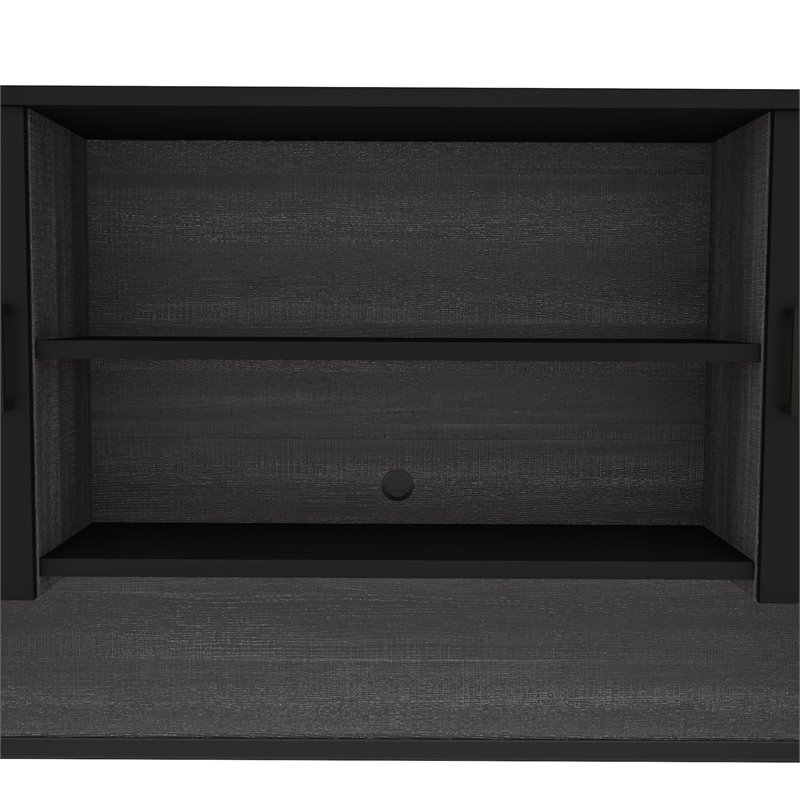 Bestar Norma 2 Door Desk Hutch in Black and Bark Gray