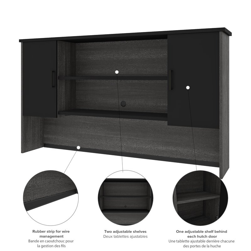Bestar Norma 2 Door Desk Hutch in Black and Bark Gray