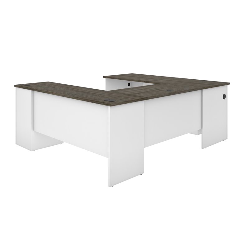 Bestar Norma U Shaped Computer Desk in Walnut Gray and White