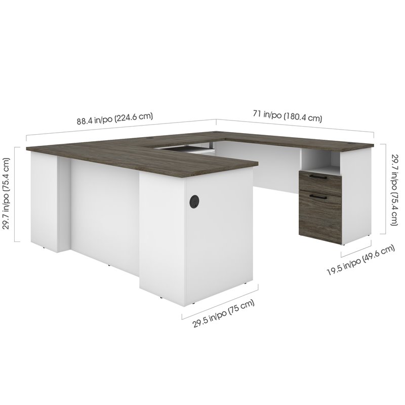 Bestar Norma U Shaped Computer Desk in Walnut Gray and White