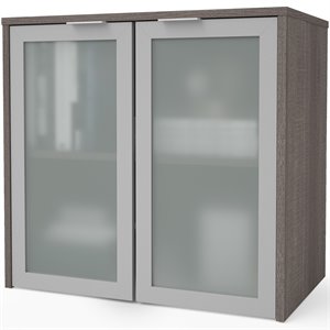 Bestar i3 Plus 2 Frosted Glass Door 30&quot Wooden Desk Hutch in Bark Gray