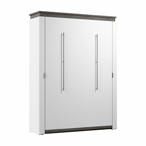 Bestar Orion 67&quot Queen Murphy Bed in White and Walnut Gray
