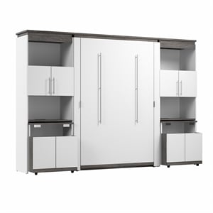 Bestar Orion 118&quot Full Murphy Bed with 2 Storage Cabinets in White