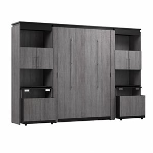 Bestar Orion 118&quot Full Murphy Bed with 2 Storage Cabinets in Bark Gray