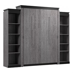 Bestar Orion 104&quot Queen Murphy Bed with 2 Bookcases in Bark Gray