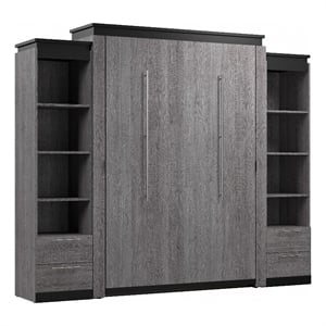 Bestar Orion 104&quot Queen Murphy Bed and 2 Bookcases with Drawers in Bark Gray