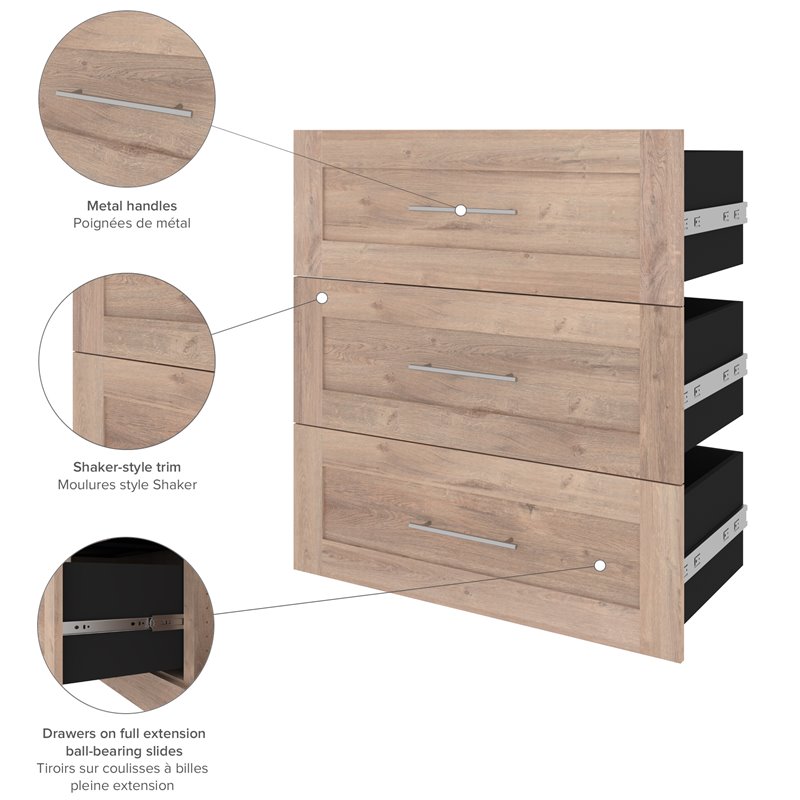 Pur 3 Drawer Set for Pur 36W Closet Organizer in Rustic Brown - Engineered Wood