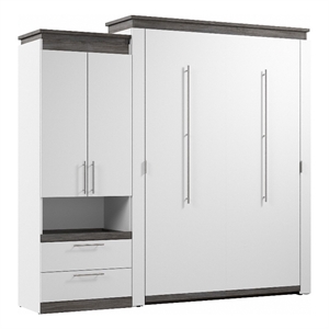 Bestar Orion 95&quot Queen Murphy Bed with Storage Cabinet in White