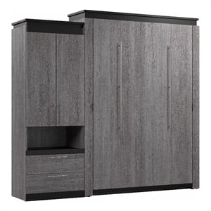 Bestar Orion 95&quot Queen Murphy Bed with Storage Cabinet in Bark Gray