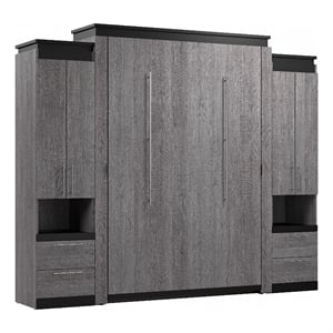 Bestar Orion 104&quot Queen Murphy Bed with 2 Storage Cabinets in Bark Gray