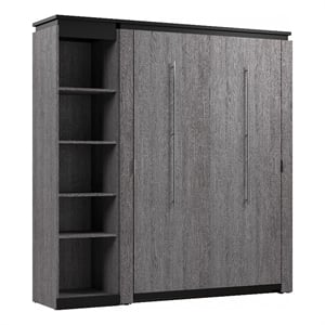 Bestar Orion 79&quot Full Murphy Bed with Narrow Bookcase in Bark Gray