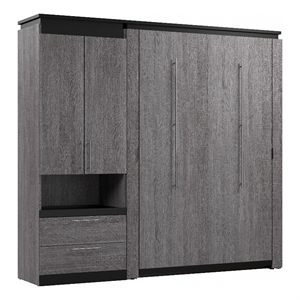 Bestar Orion 89&quot Full Murphy Bed with Storage Cabinet in Bark Gray