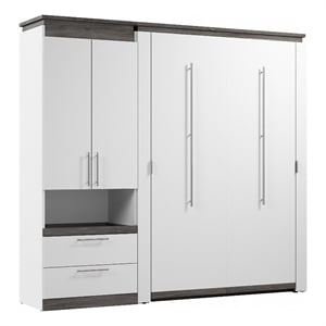 Bestar Orion 89&quot Full Murphy Bed with Storage Cabinet in White