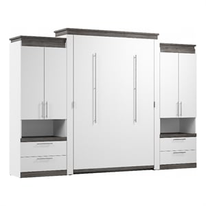 Bestar Orion 124&quot Queen Murphy Bed with 2 Storage Cabinets in White