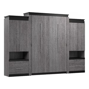Bestar Orion 124&quot Queen Murphy Bed with 2 Storage Cabinets in Bark Gray