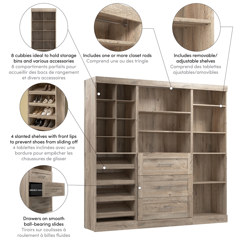 Bestar Pur 86W Closet Organizer System in Rustic Brown - Engineered Wood