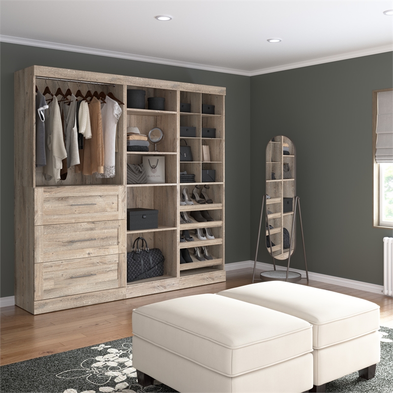 Bestar Pur 86W Closet Organizer System in Rustic Brown - Engineered Wood