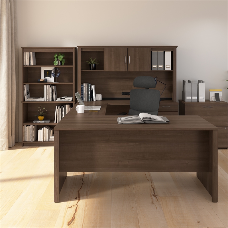 Logan U or L Shaped Desk with Storage Set in Antigua - Engineered Wood