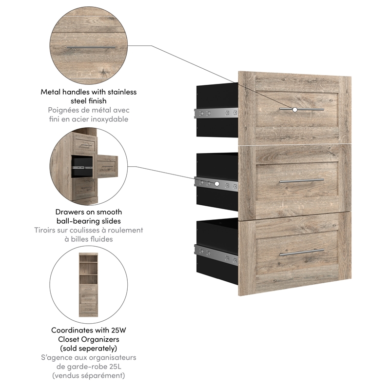 Pur 3 Drawer Set for Pur 25W Closet Organizer in Rustic Brown - Engineered Wood