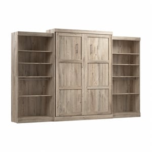 Bestar Pur Queen Murphy Bed with 2 Shelving Units (137W) in Rustic Brown
