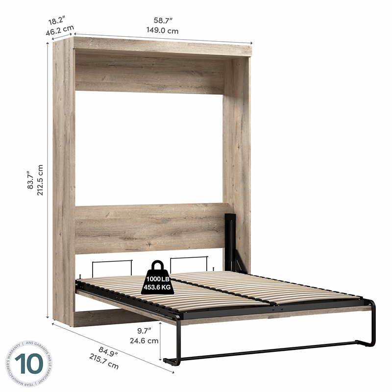 Bestar Pur 59W Full Murphy Bed in Rustic Brown