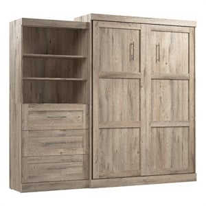 Bestar Pur Queen Murphy Bed and Shelving Unit w/Drawers (101W) in Rustic Brown